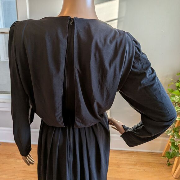 Vintage 1980s Leslie Fay Black Midi Dress Cocktail Size 12 - Picture 6 of 7